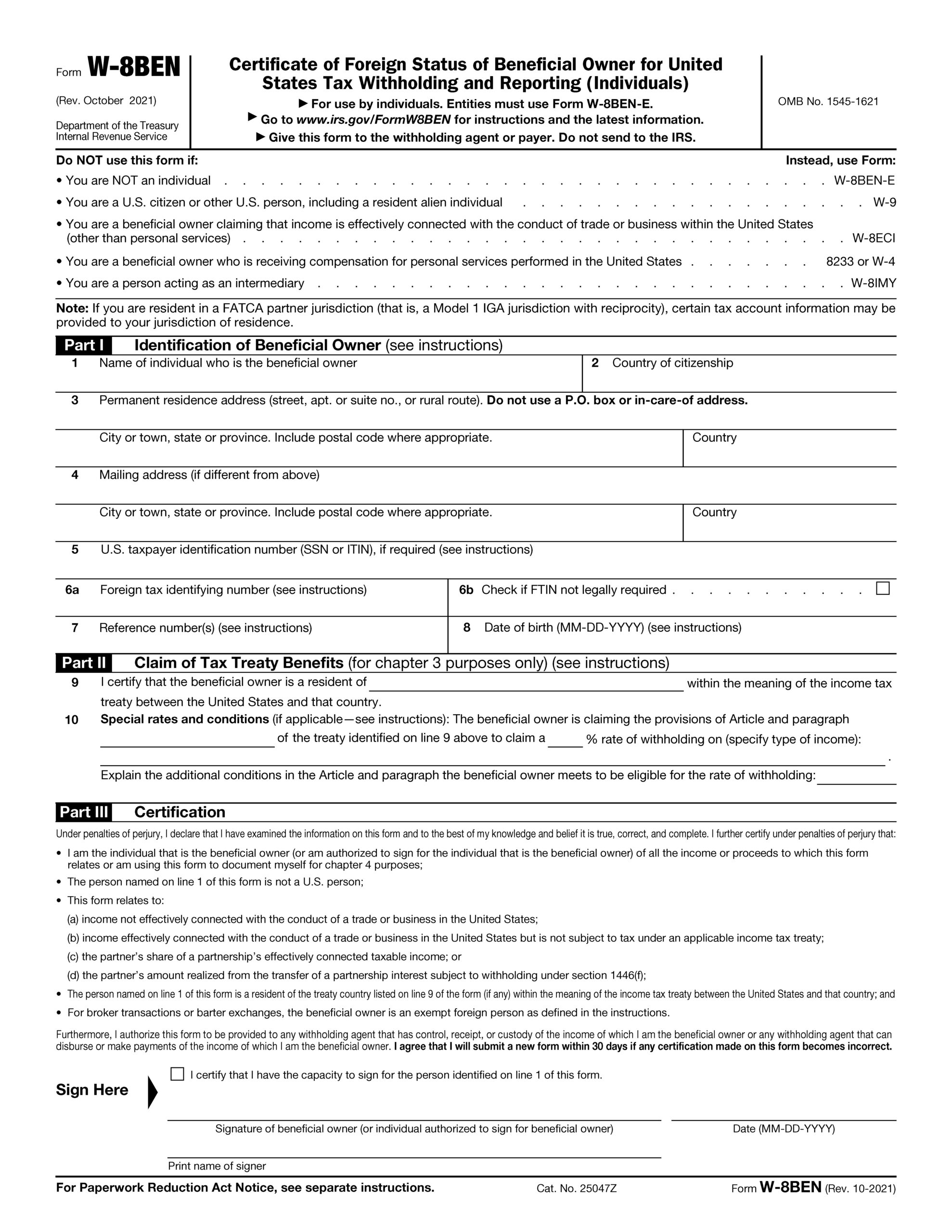 Form W-8BEN